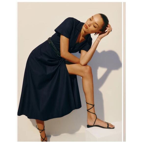 NWT Reformation ISADORA navy blue midi length short sleeve full wrap Size 10 - Picture 6 of 15